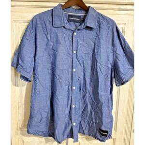 Calvin Klein Mens Cotton Short Sleeve Casual Button Up Shirt 2xl Navy Blue